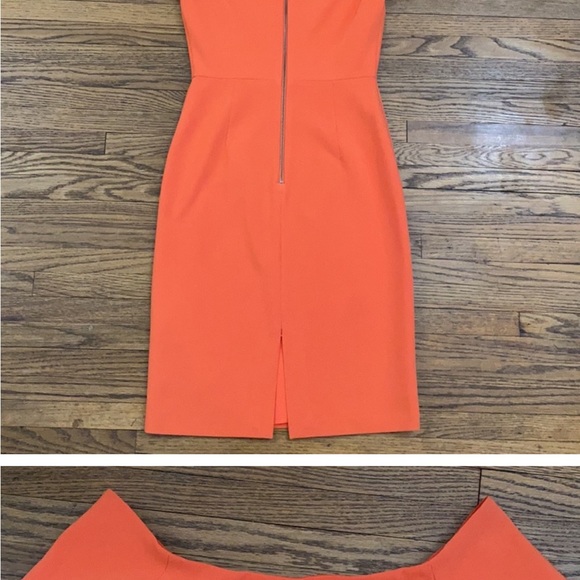 Alice + Olivia Cap Sleeve Sheath Lined Cocktail Dress Kick Pleat Fitted Orange 2 - Picture 3 of 6